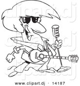 Vector of Cartoon Rocker with a Microphone and Guitar - Coloring Page Outline by Toonaday