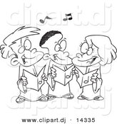 Vector of Cartoon Singing Kids in a Choir - Coloring Page Outline by Toonaday