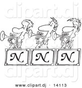 Vector of Cartoon Trumpet Band - Coloring Page Outline by Toonaday