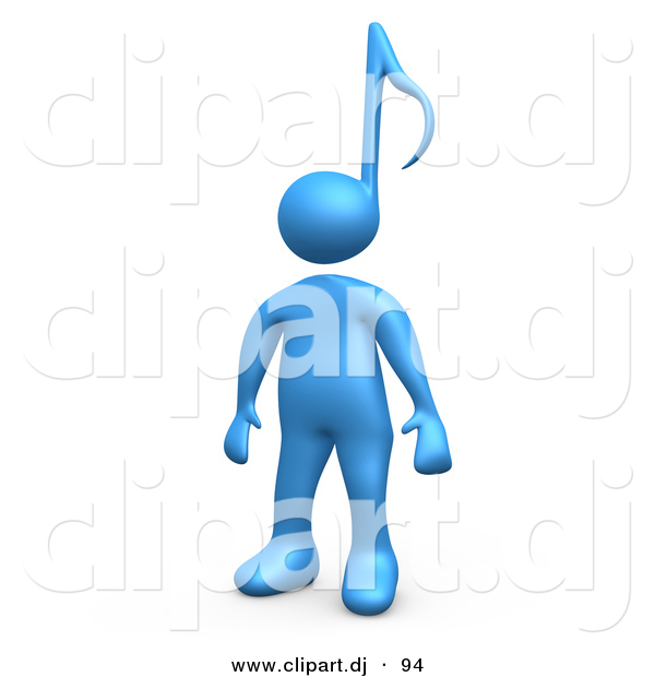 3d Cartoon Clipart of a Blue Character with a Music Note Head Design