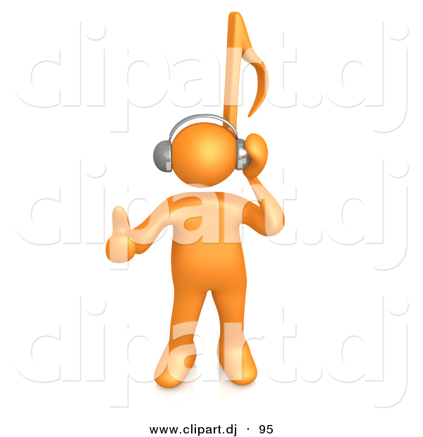 3d Cartoon Clipart of a Orange Guy with Music Note Head