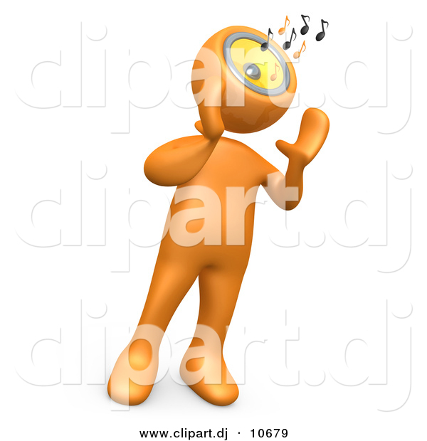 3d Cartoon Clipart of a Orange Man Belting out Music Notes from His Speaker Head