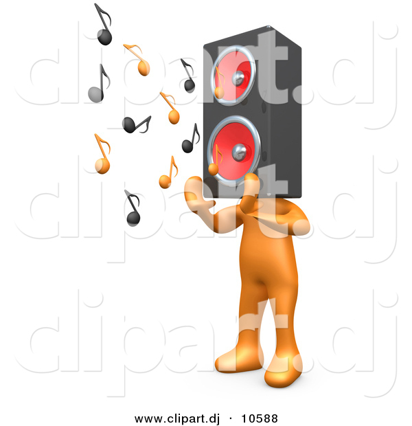 3d Cartoon Clipart of a Orange Man with Speaker Head Playing Loud Music by  3poD - #10588