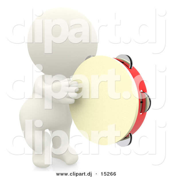 3d Clipart of a 3d White Man Playing Tambourine