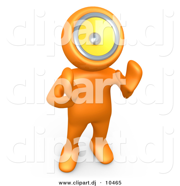 3d Clipart of a Cartoon Orange Man with Loud Speaker Head Hollering out