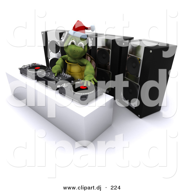 3d Clipart of a Cartoon Turtle Dj Hosting a Christmas Party