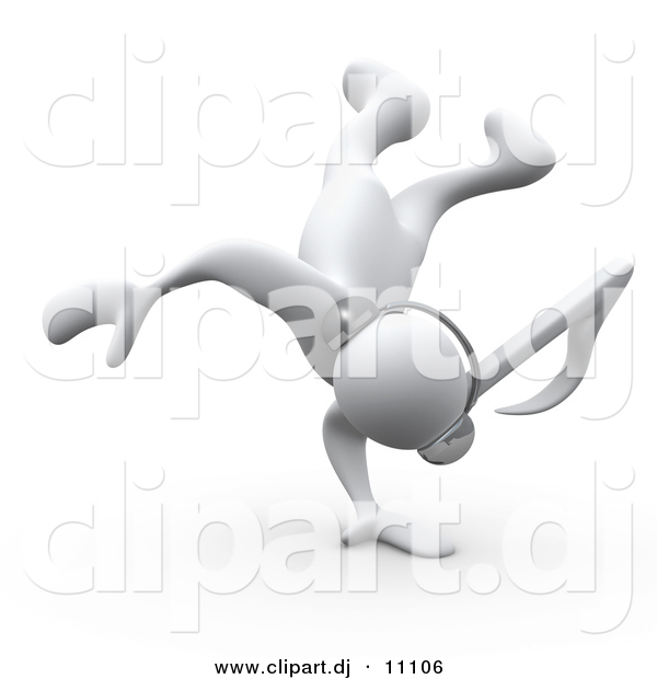 3d Clipart of a Dancing Cartoon White B-Boy Man with Music Note Head