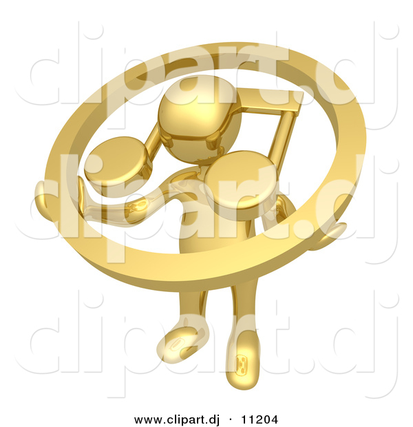 3d Clipart of a Gold Man Carrying Music Note Icon