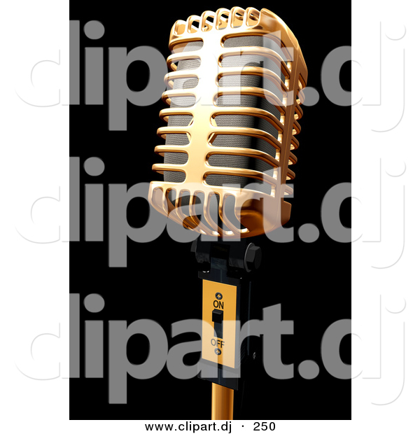 3d Clipart of a Gold Metal Microphone on Black