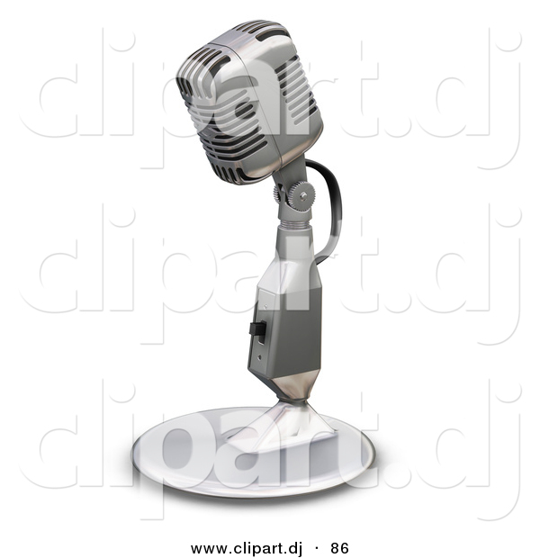 3d Clipart of a Metal Microphone with a Stand