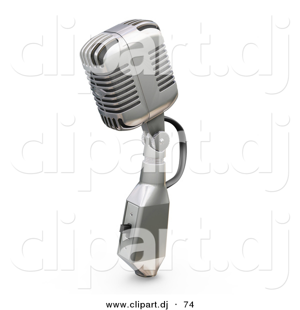 3d Clipart of a Metal Microphone with a Switch Against White