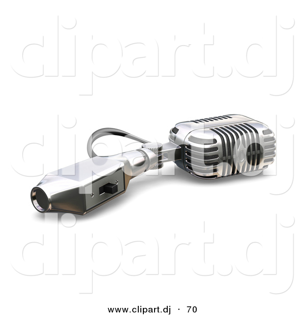 3d Clipart of a Metal Retro Microphone Laying on Its Side on a White Background