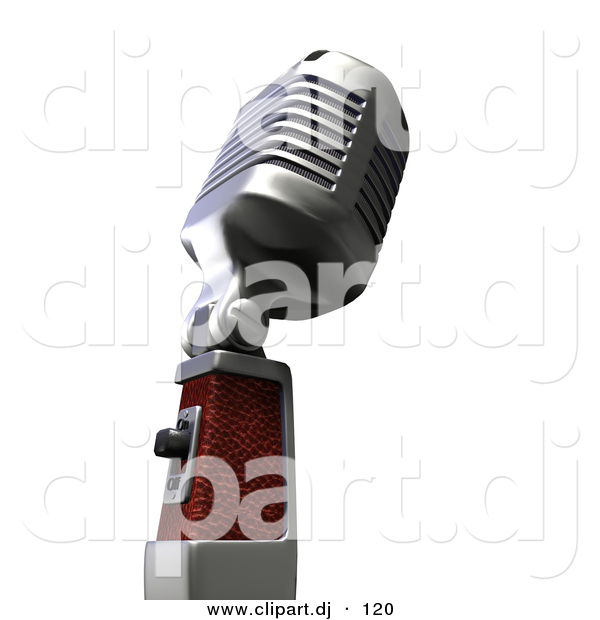 3d Clipart of a Retro Metal Microphone from Side Angle