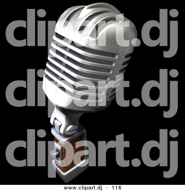 3d Clipart of a Retro Metal Microphone on Black