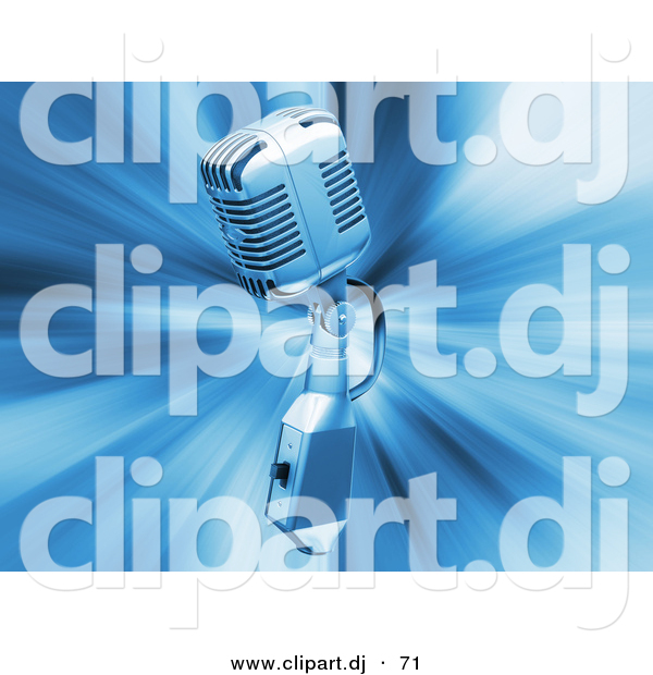 3d Clipart of a Retro Metal Microphone on Blue Bursting Background