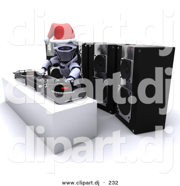 3d Clipart of a Robot Dj Mixing Records at a Christmas Party