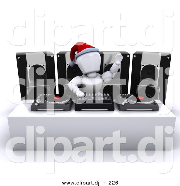 3d Clipart of a White Character Dj Playing Music at a Christmas Party
