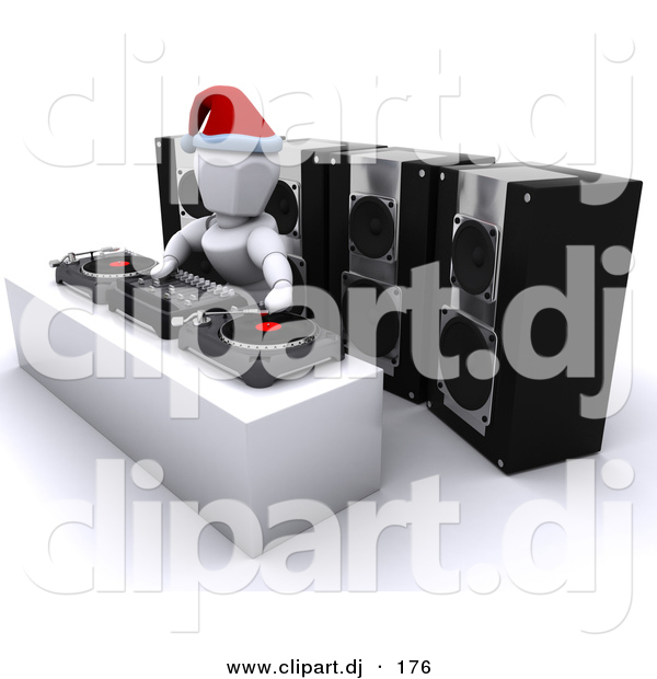 3d Clipart of a White Dj Character Mixing Music at Christmas Party