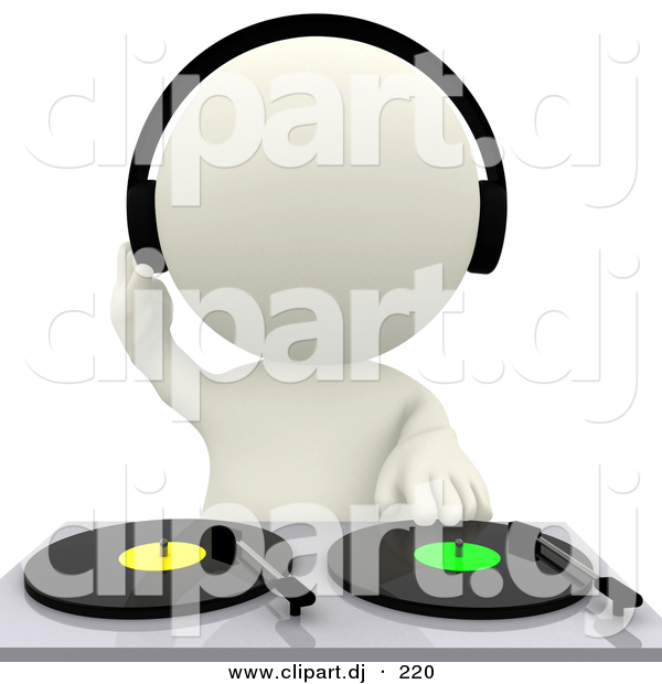 3d Clipart of a White DJ Mixing Dual Records
