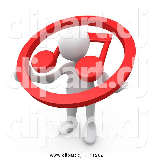 3d Clipart of a White Man Carrying Red Music Note Icon over His Shoulders