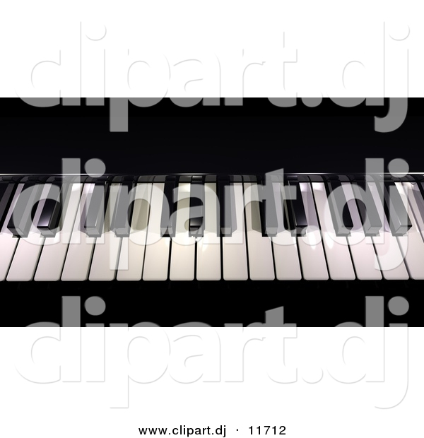 3d Clipart of Piano Keys - Black and White