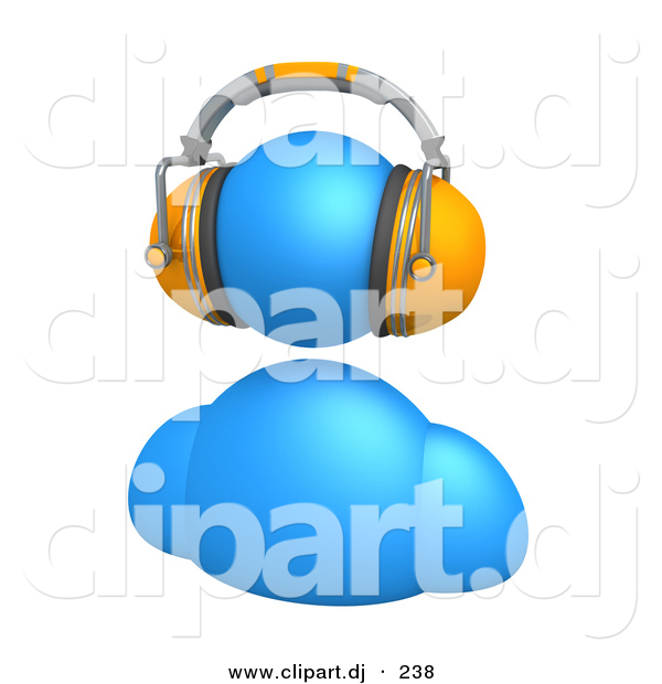 3d Vector Clipart of a Blue Avatar Character Wearing Orange Headphones