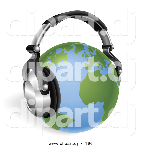 3d Vector Clipart of a Globe Wearing Wireless Headphones