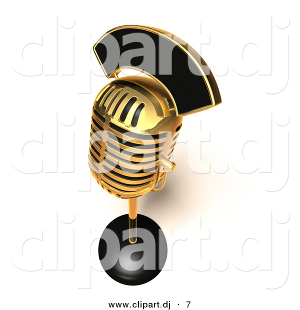 3d Vector Clipart of a Gold Metal Retro Microphone