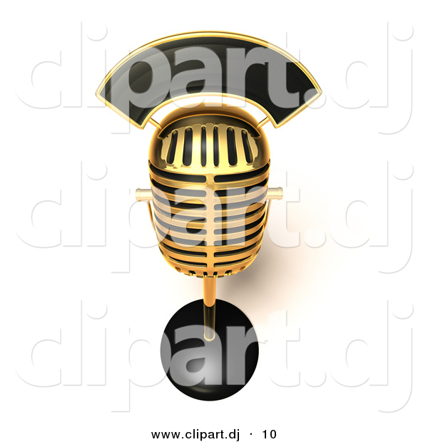 3d Vector Clipart of a Gold Painted Metal Retro Microphone
