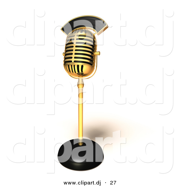 3d Vector Clipart of a Gold Retro Microphone
