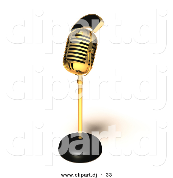 3d Vector Clipart of a Golden Retro Microphone