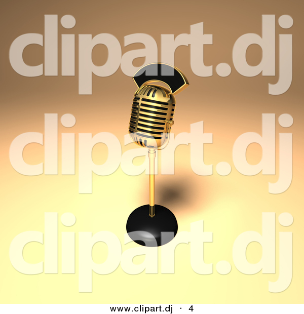 3d Vector Clipart of a Metal Gold Microphone