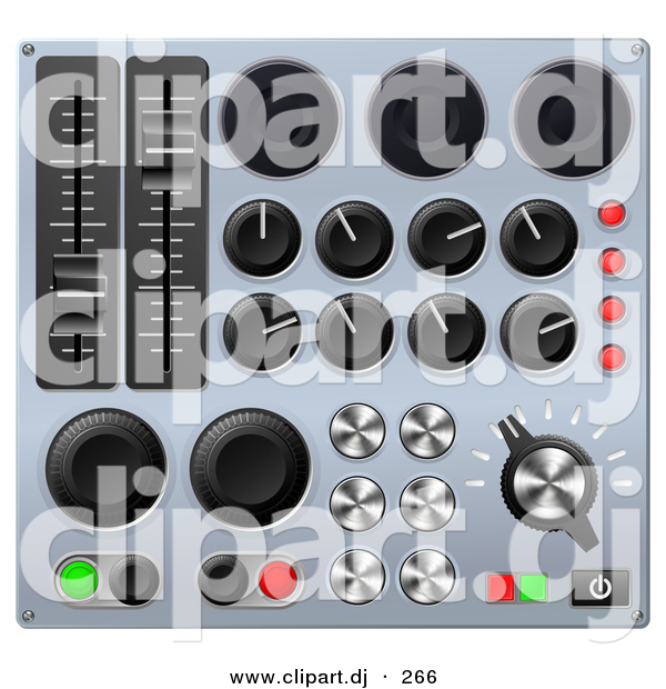 3d Vector Clipart of a Mixing Music Console Sound Board with Many Buttons