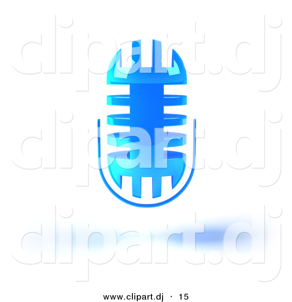 3d Vector Clipart of a Neon Blue Floating Microphone