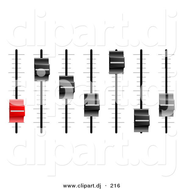 3d Vector Clipart of a Slider Control Knobs on a Soundboard Control Panel