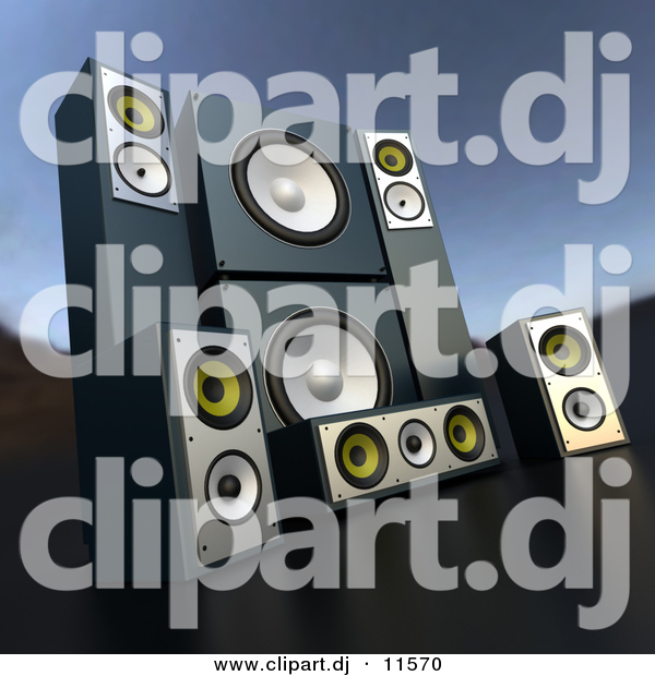 3d Vector Clipart of a Sound System Speaker Set