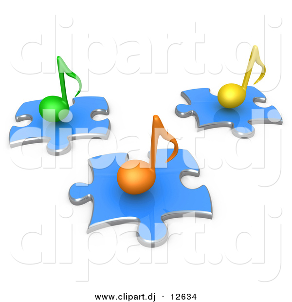 3d Vector Clipart of Different Colored Music Notes on Blue Puzzle Pieces