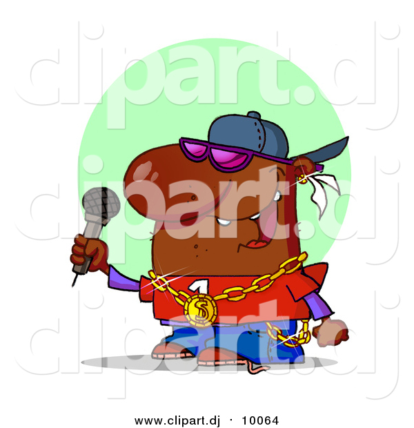 Cartoon Clipart of a African American Male Rapper Wearing Shades and Performing on Stage at a Music Concert
