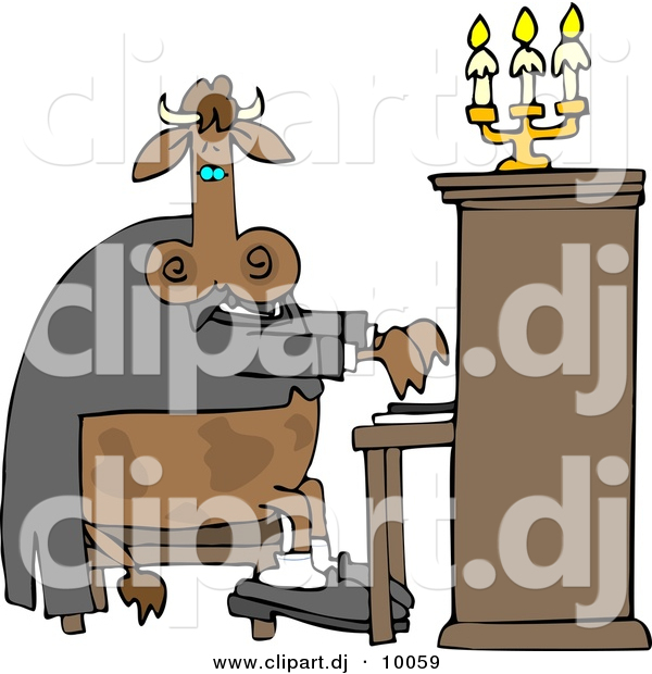 Cartoon Clipart of a Cartoon Cow Playing a Piano