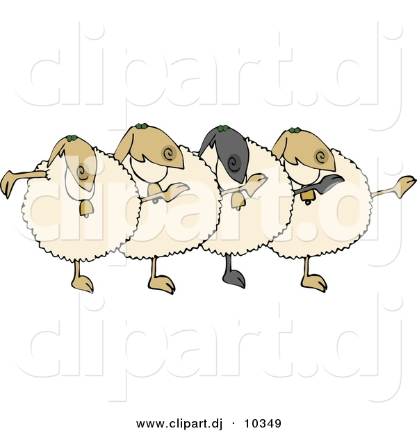 Cartoon Clipart of a Cartoon Dancing Sheep Chorus