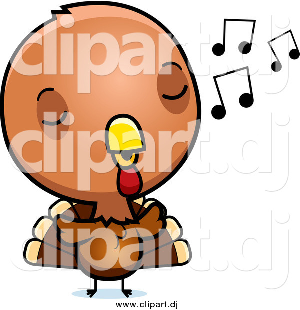 Cartoon Vector Clipart of a Baby Turkey Bird Whistling