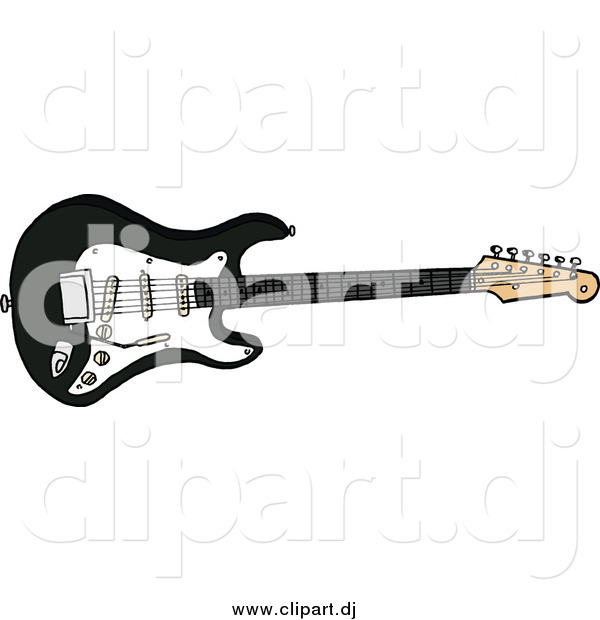 Cartoon Vector Clipart of a Black Electric Fender Stratocaster Guitar
