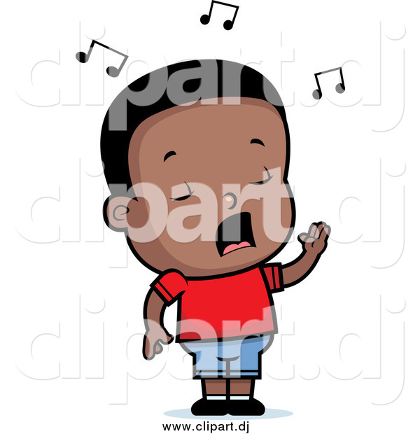 Cartoon Vector Clipart of a Black Toddler Boy Singing