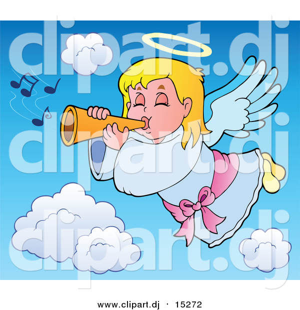 Cartoon Vector Clipart of a Blond Caucasian Angel Girl with a Wand