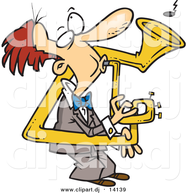 Cartoon Vector Clipart of a Cartoon Red Haired White Man Playing a Bent Sousaphone