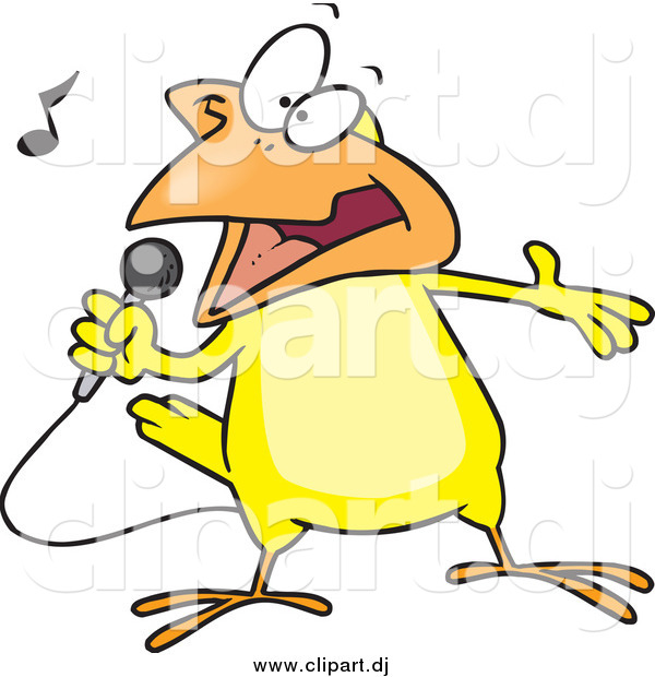 Cartoon Vector Clipart of a Cartoon Singing Yellow Canary