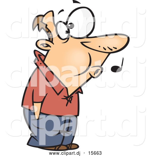 Cartoon Vector Clipart of a Caucasian Man Whistling While He Waits