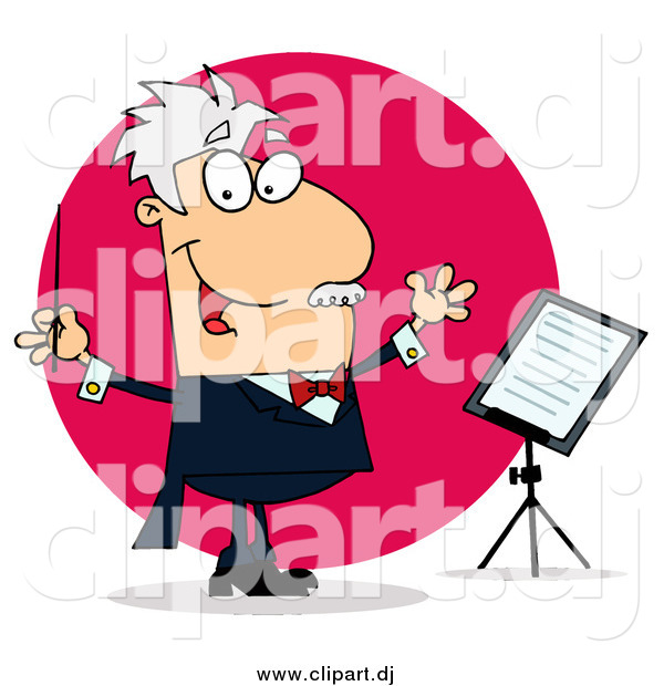 Cartoon Vector Clipart of a Caucasian White Cartoon Conducting Man