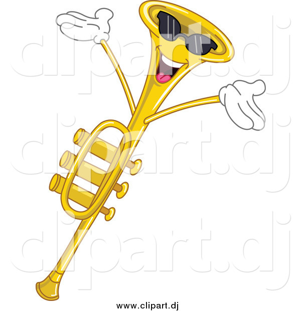 Cartoon Vector Clipart of a Cheering Trumpet Instrument Character