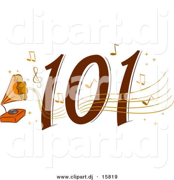 Cartoon Vector Clipart of a Classic 101 Icon with Music Notes and Old Record Player